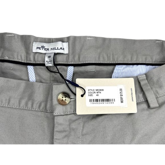 Peter Millar Crown Men's Various Size Stone Gray Twill Pima Cotton Chino Pants - Picture 7 of 11